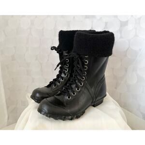 BOGS Womens 7 Black Wool Lined Rubber Winter boots Retro Lace Up WATERPROOF ZOE